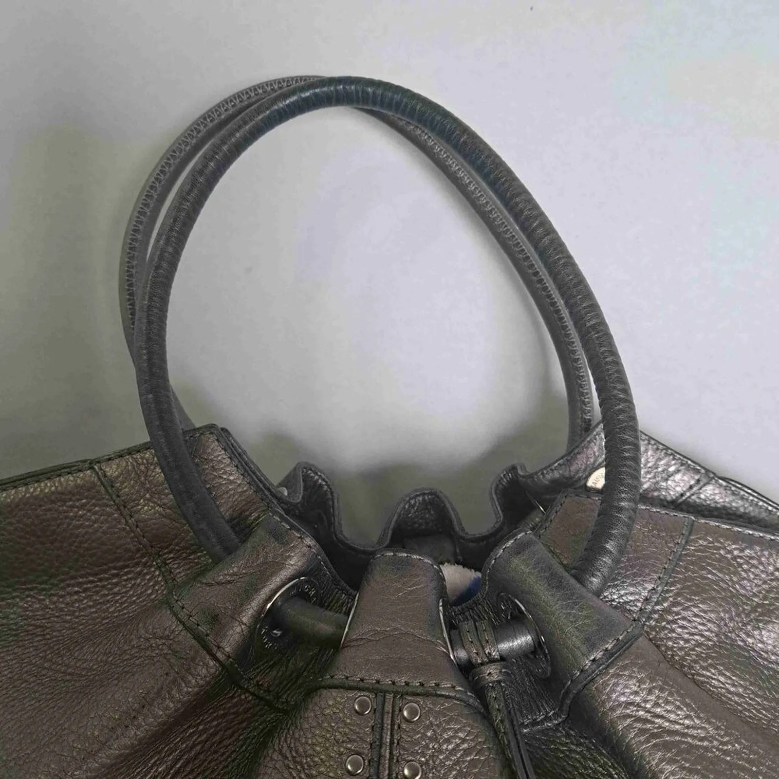 Michael Kors Metallic Pewter Pebbled Leather Double Handle Tote Handbag