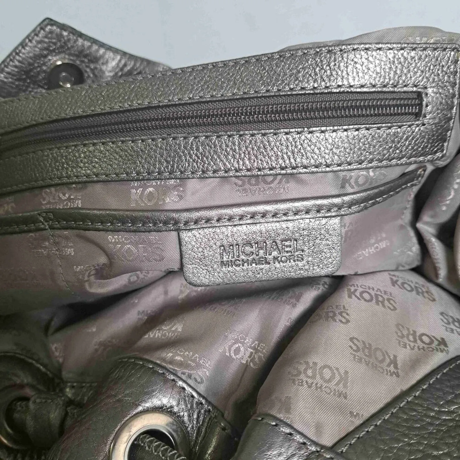 Michael Kors Metallic Pewter Pebbled Leather Double Handle Tote Handbag