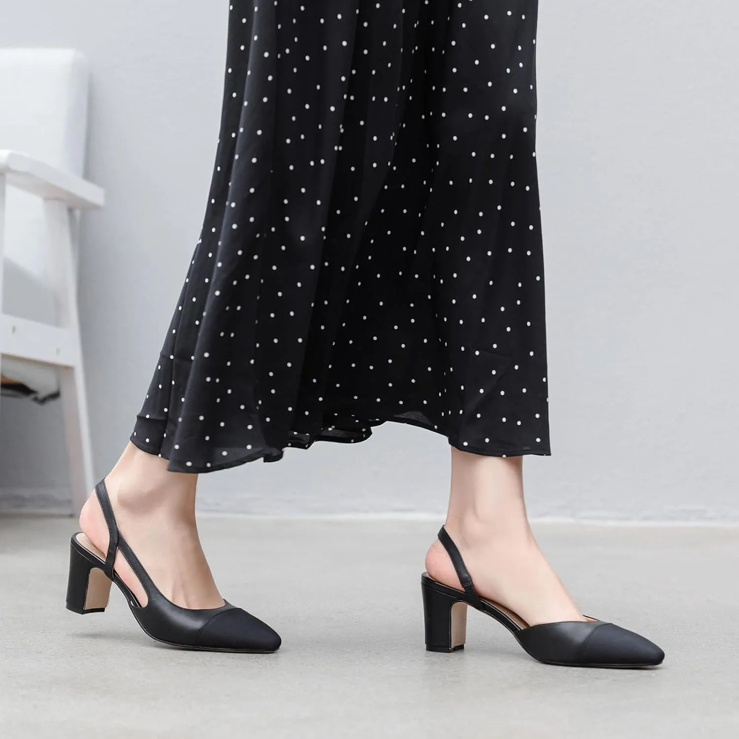 MICIFA Slingback Heels for WomenRound Toe Chunky Heeled Pumps Ankle Strap Fashion Splicing Dress Shoes