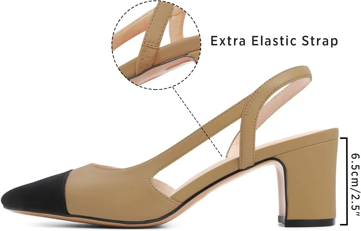 MICIFA Slingback Heels for WomenRound Toe Chunky Heeled Pumps Ankle Strap Fashion Splicing Dress Shoes