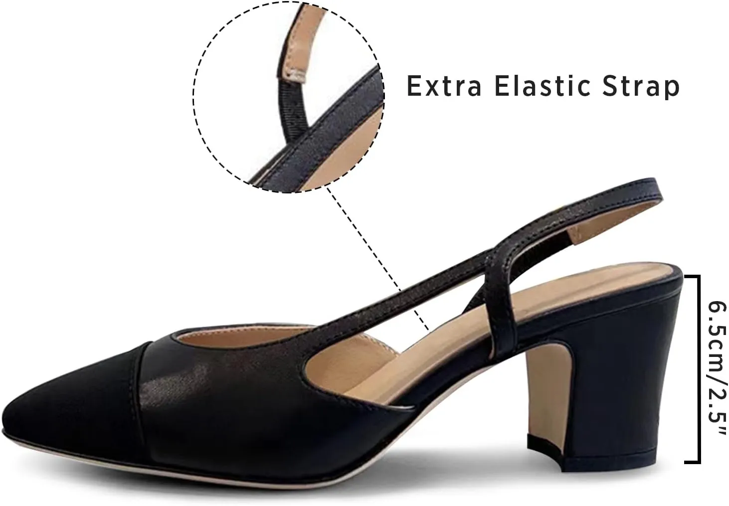 MICIFA Slingback Heels for WomenRound Toe Chunky Heeled Pumps Ankle Strap Fashion Splicing Dress Shoes