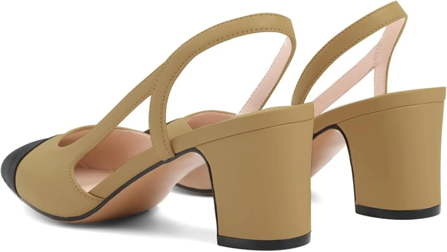 MICIFA Slingback Heels for WomenRound Toe Chunky Heeled Pumps Ankle Strap Fashion Splicing Dress Shoes