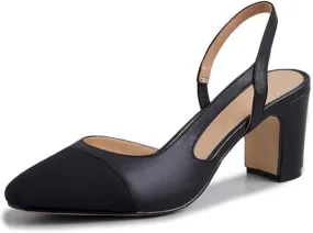 MICIFA Slingback Heels for WomenRound Toe Chunky Heeled Pumps Ankle Strap Fashion Splicing Dress Shoes