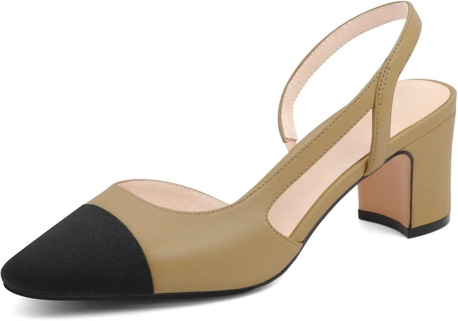 MICIFA Slingback Heels for WomenRound Toe Chunky Heeled Pumps Ankle Strap Fashion Splicing Dress Shoes