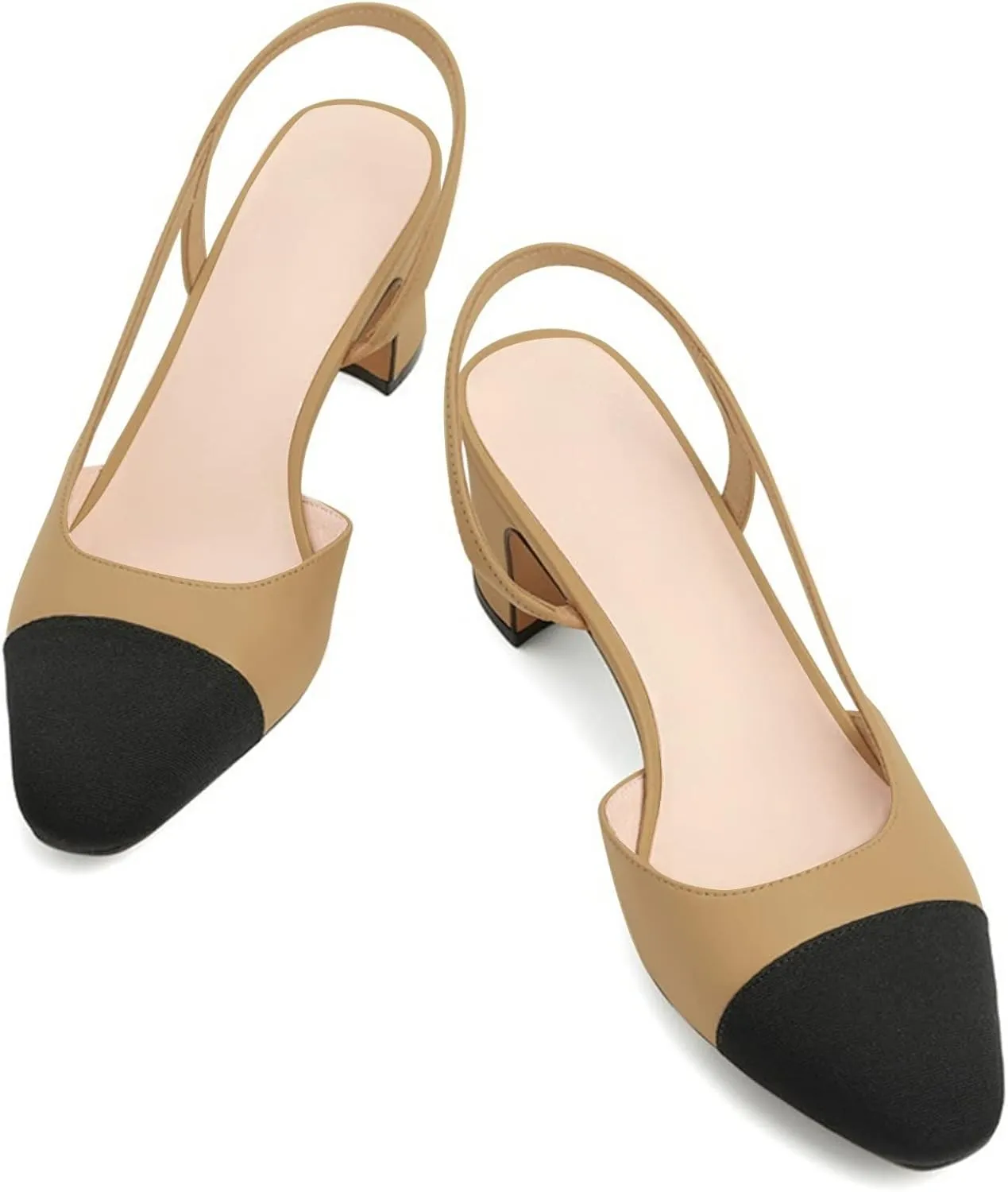 MICIFA Slingback Heels for WomenRound Toe Chunky Heeled Pumps Ankle Strap Fashion Splicing Dress Shoes