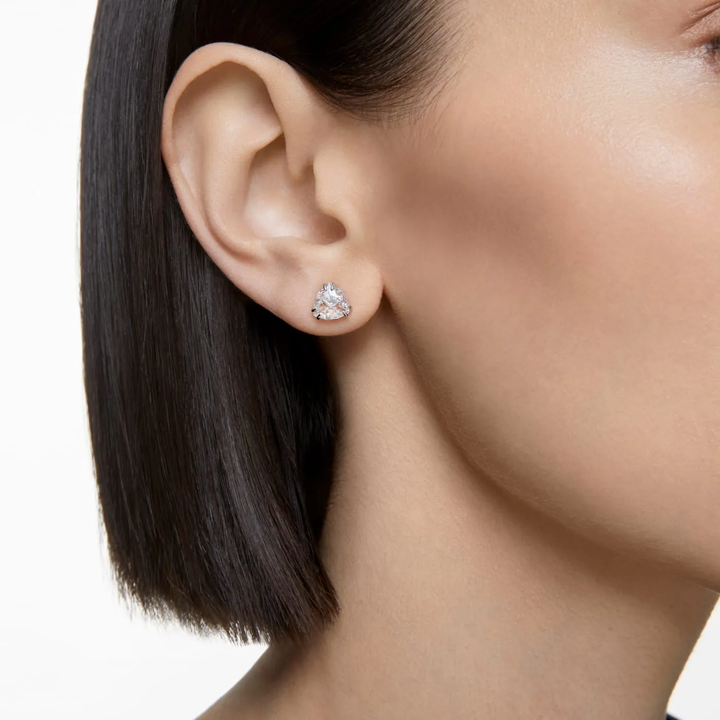 MILLENIA STUD EARRINGS, TRILLIANT CUT CRYSTAL, WHITE, RHODIUM PLATED