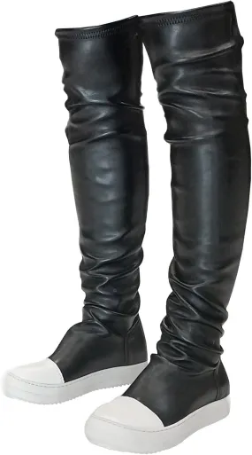 MOFEEDOUKA Thigh High Boots for Women Flat Over The Knee Round Toe Booties