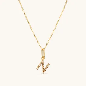 N Crystal Initial Necklace in Gold