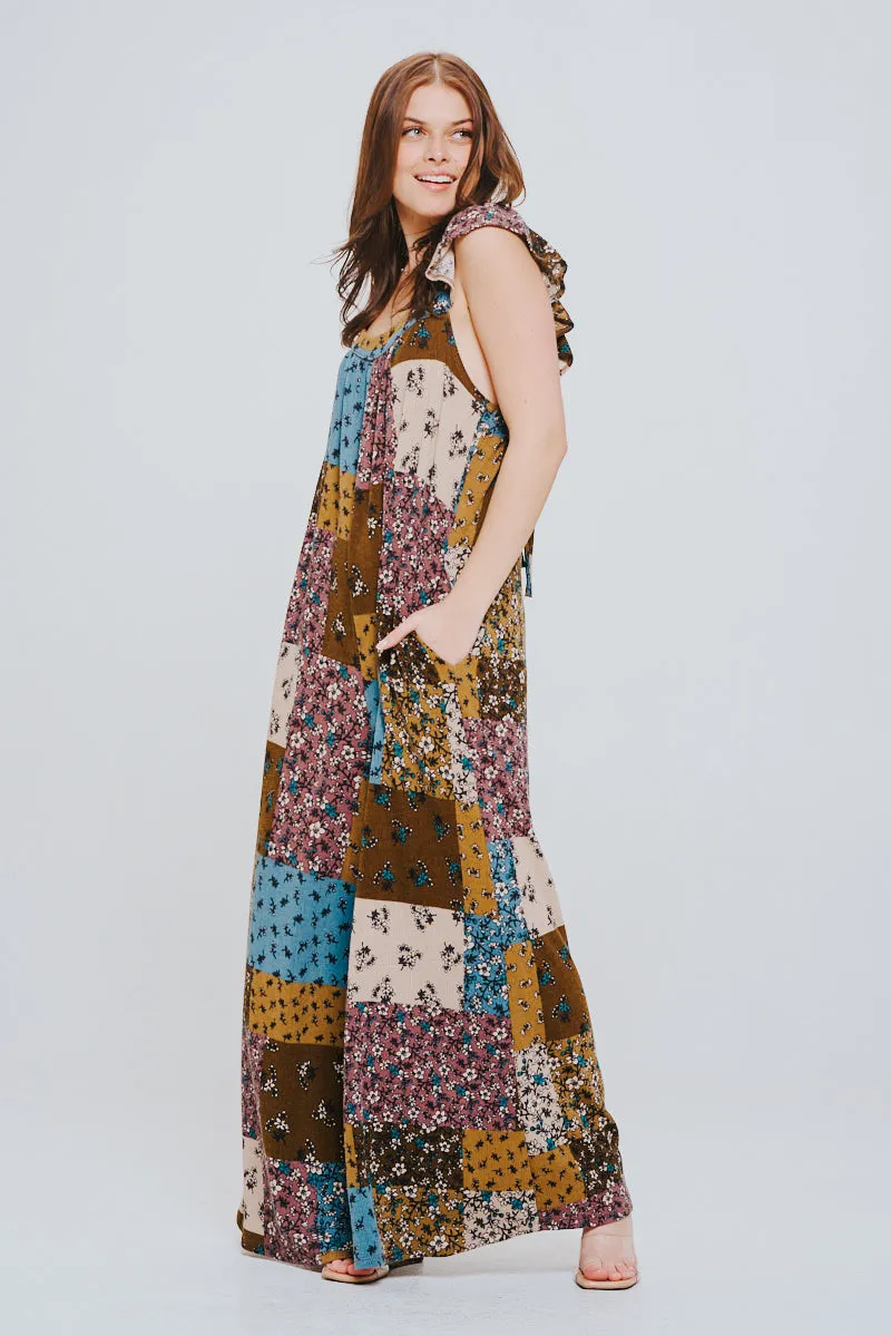 No Rush Ruffle Knit Patchwork Jumpsuit