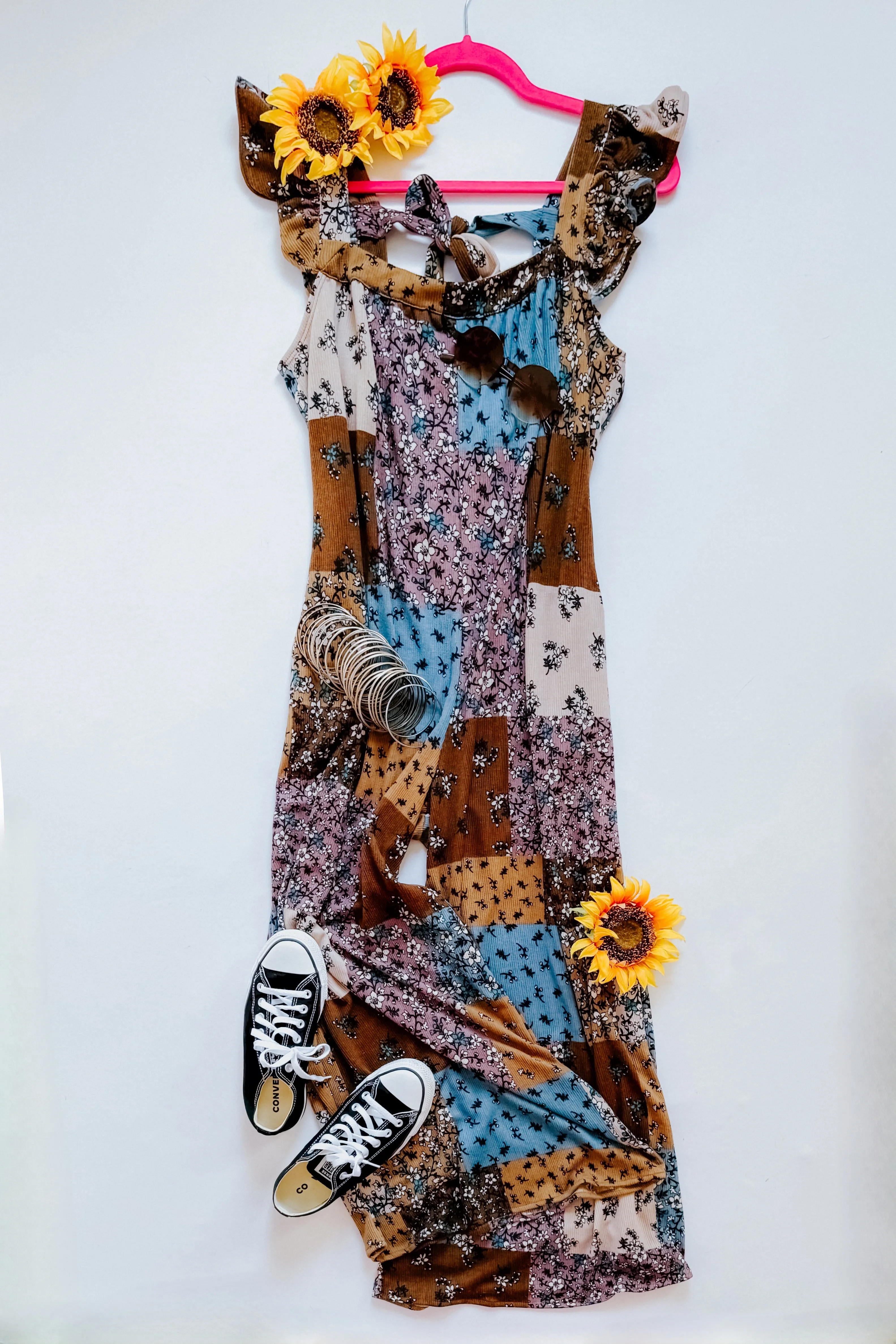 No Rush Ruffle Knit Patchwork Jumpsuit
