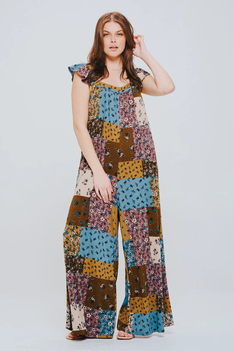 No Rush Ruffle Knit Patchwork Jumpsuit