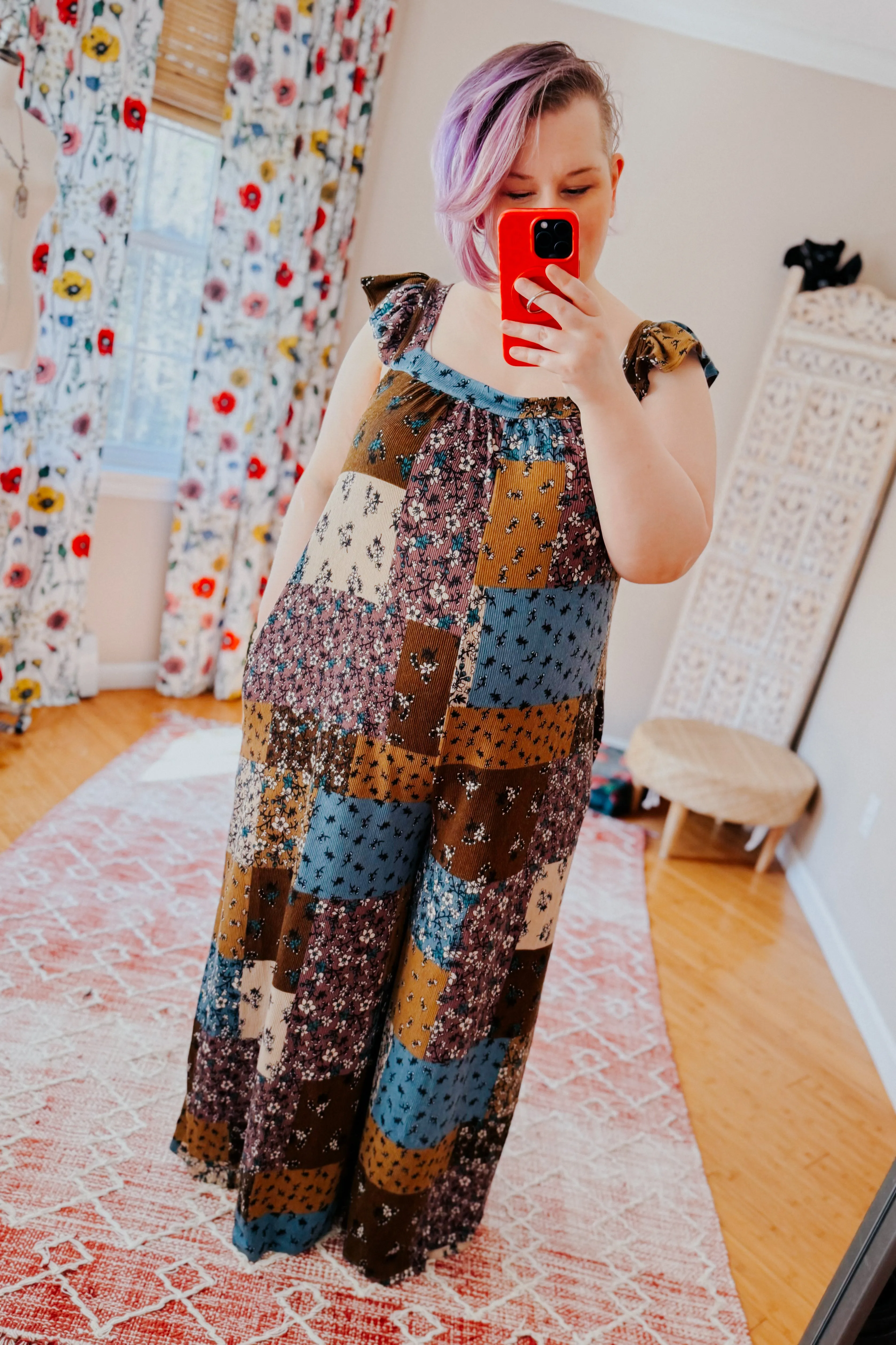 No Rush Ruffle Knit Patchwork Jumpsuit