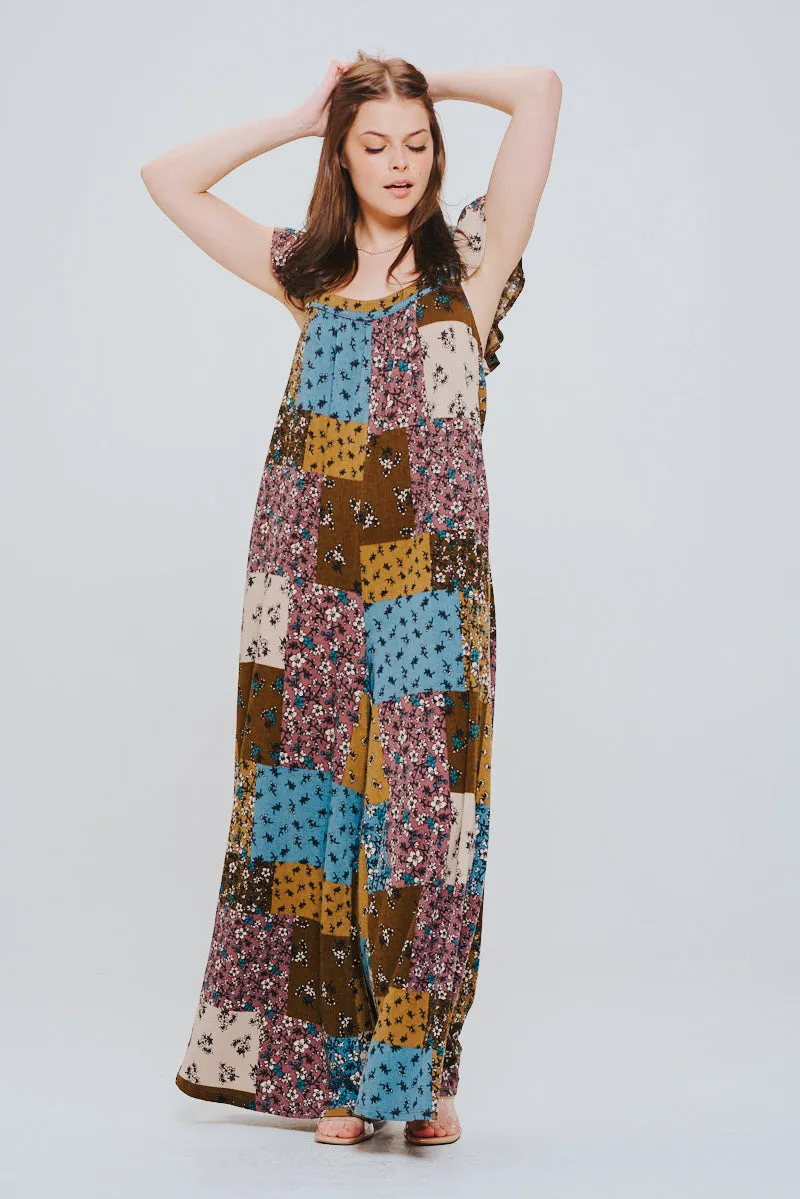 No Rush Ruffle Knit Patchwork Jumpsuit