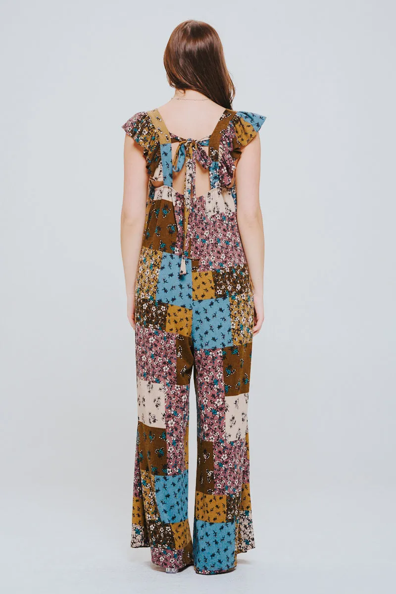 No Rush Ruffle Knit Patchwork Jumpsuit