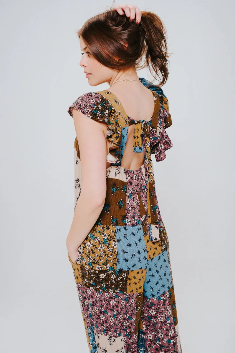 No Rush Ruffle Knit Patchwork Jumpsuit