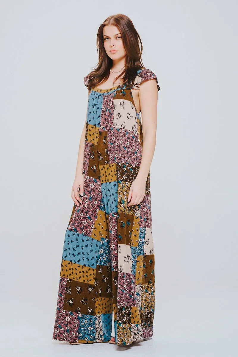 No Rush Ruffle Knit Patchwork Jumpsuit