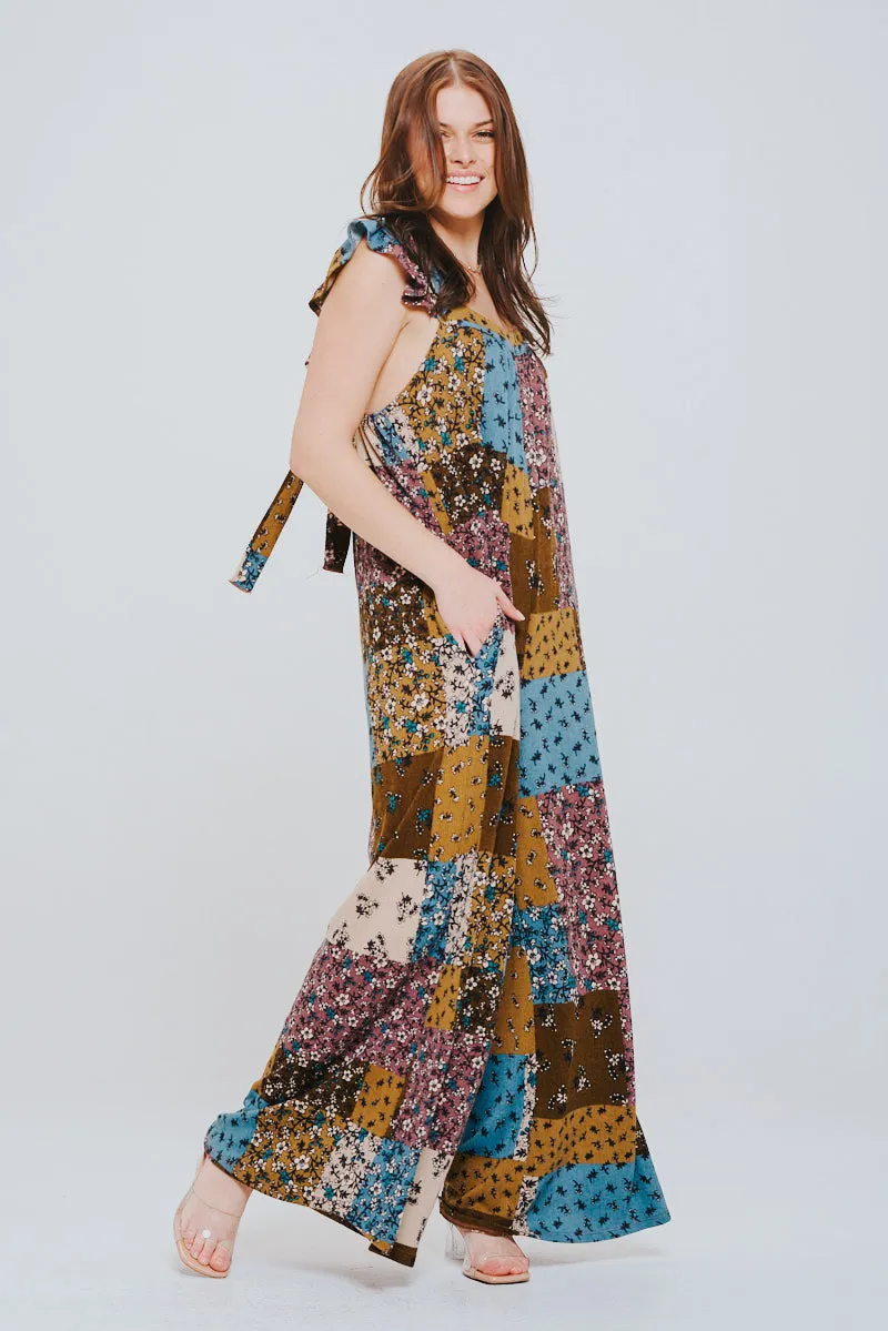 No Rush Ruffle Knit Patchwork Jumpsuit