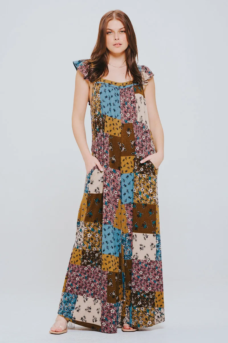No Rush Ruffle Knit Patchwork Jumpsuit