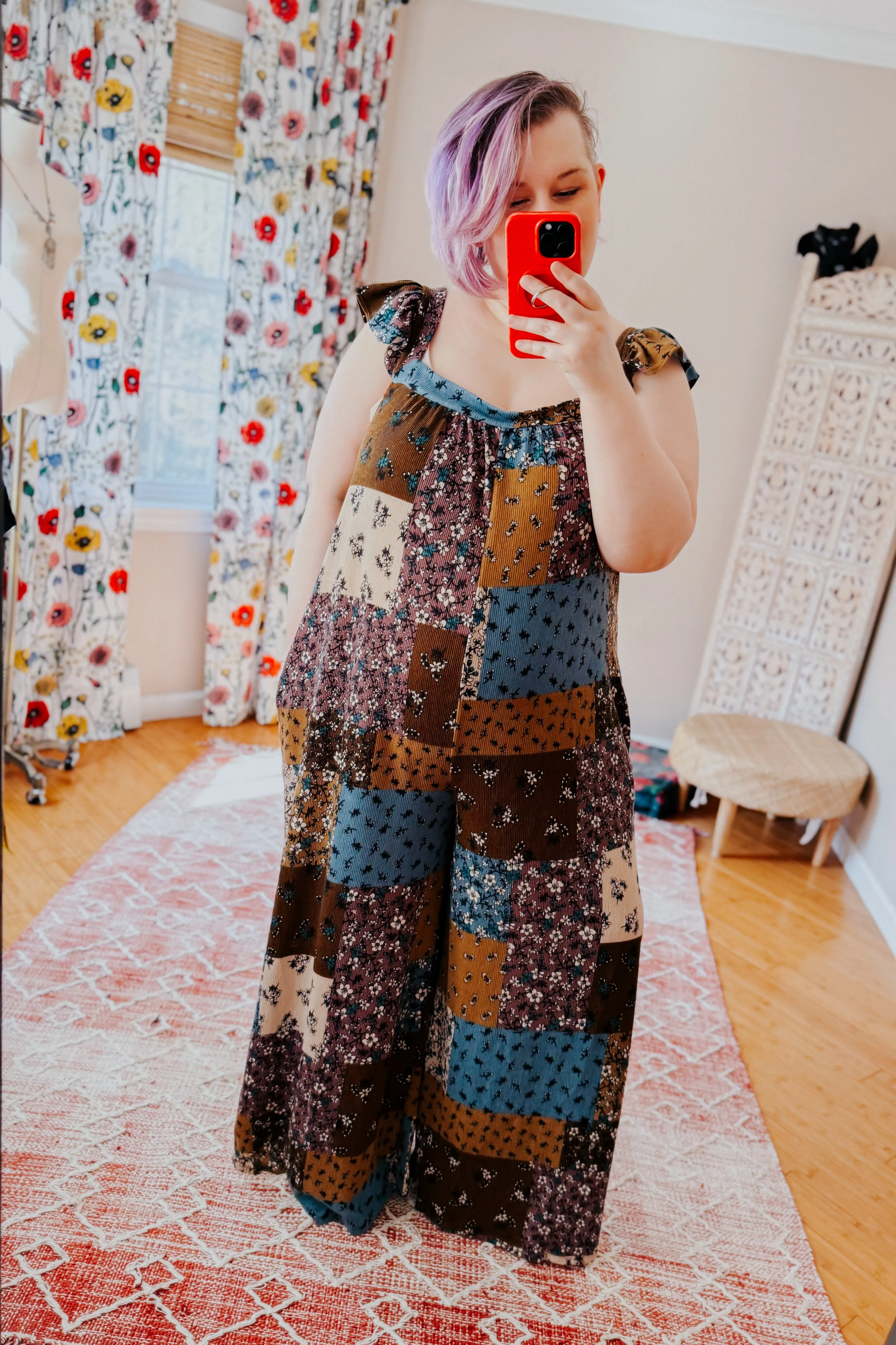 No Rush Ruffle Knit Patchwork Jumpsuit