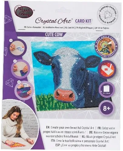 "Cute Cow" Crystal Art Card by Rachel Froud 18x18cm