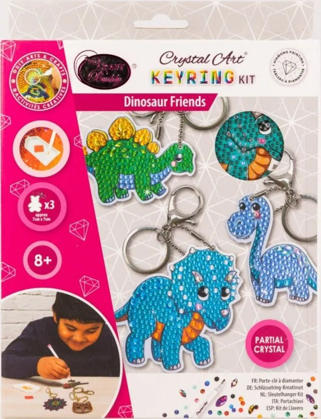 "Dinosaur Friends" Crystal Art Keyring Set