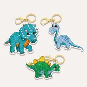 "Dinosaur Friends" Crystal Art Keyring Set