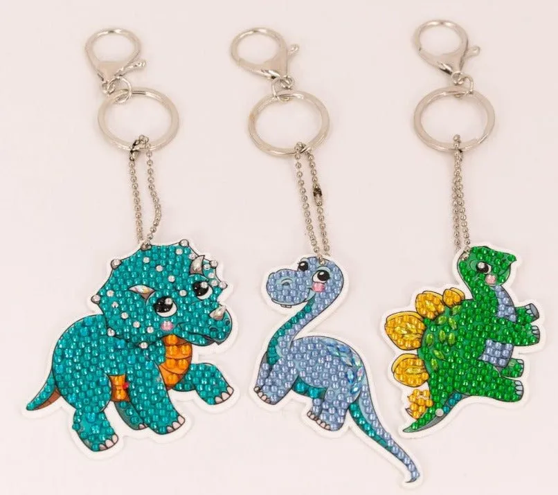 "Dinosaur Friends" Crystal Art Keyring Set