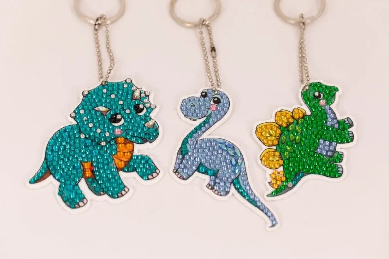 "Dinosaur Friends" Crystal Art Keyring Set