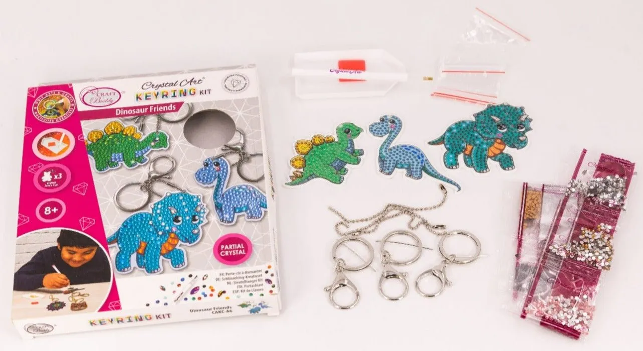 "Dinosaur Friends" Crystal Art Keyring Set