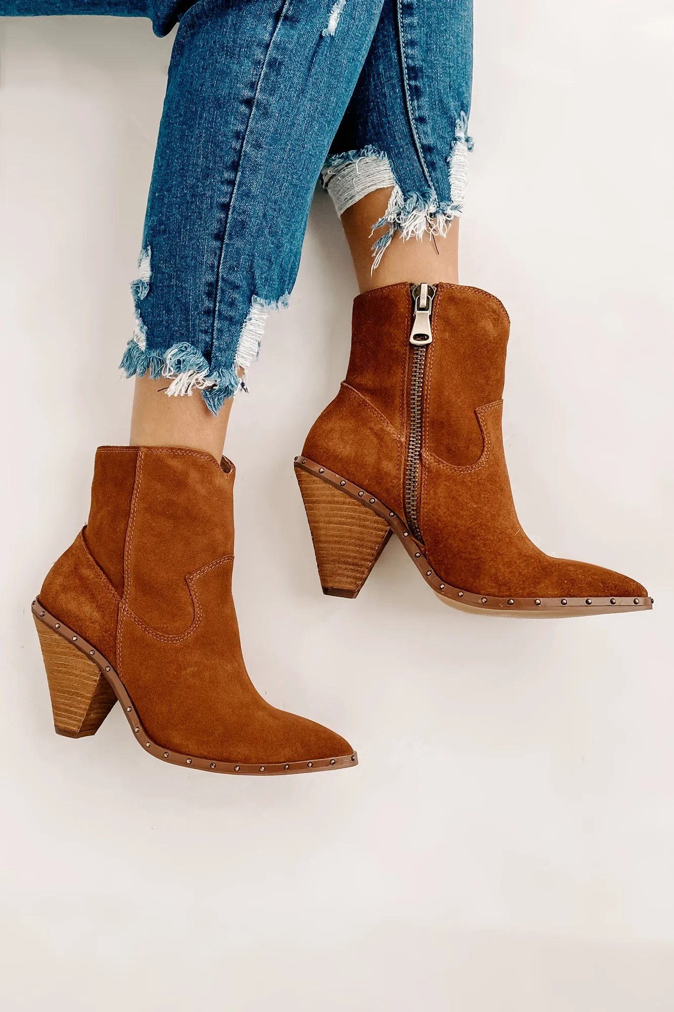 "Ramblin' Man" Faux Suede Studded Sole Booties (Rusty Brown)