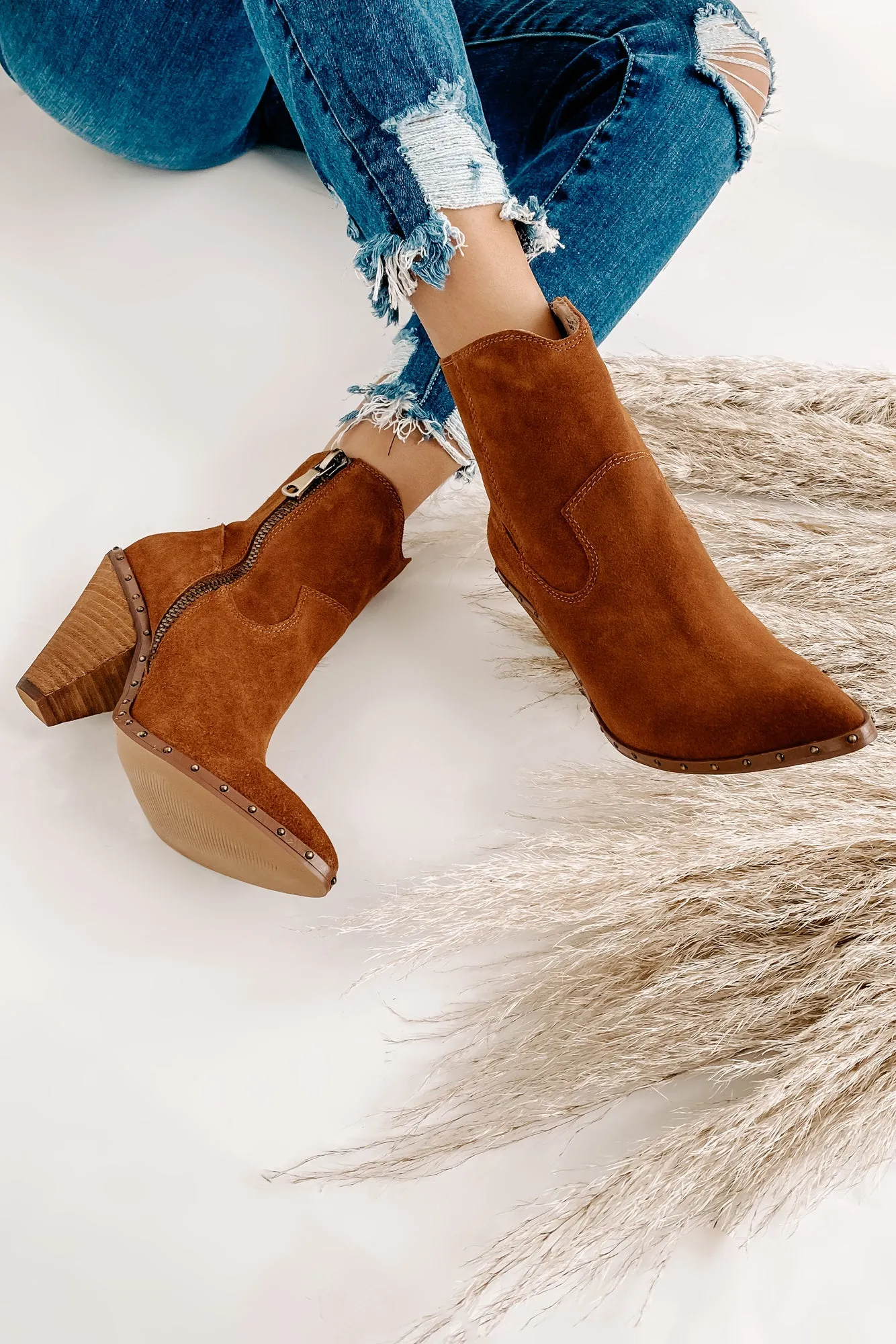 "Ramblin' Man" Faux Suede Studded Sole Booties (Rusty Brown)