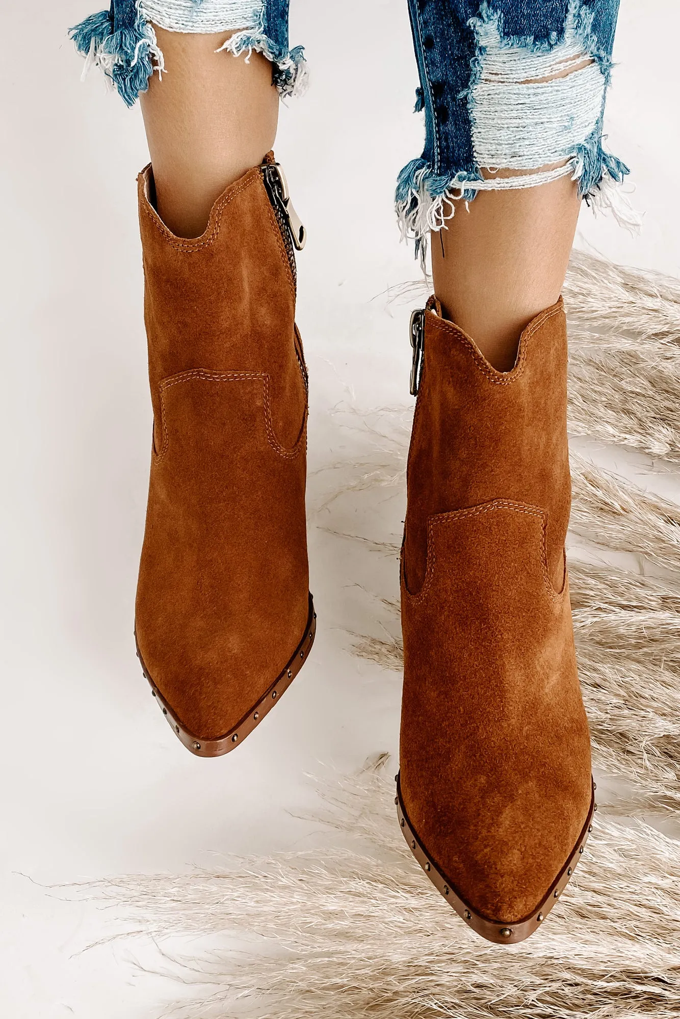 "Ramblin' Man" Faux Suede Studded Sole Booties (Rusty Brown)