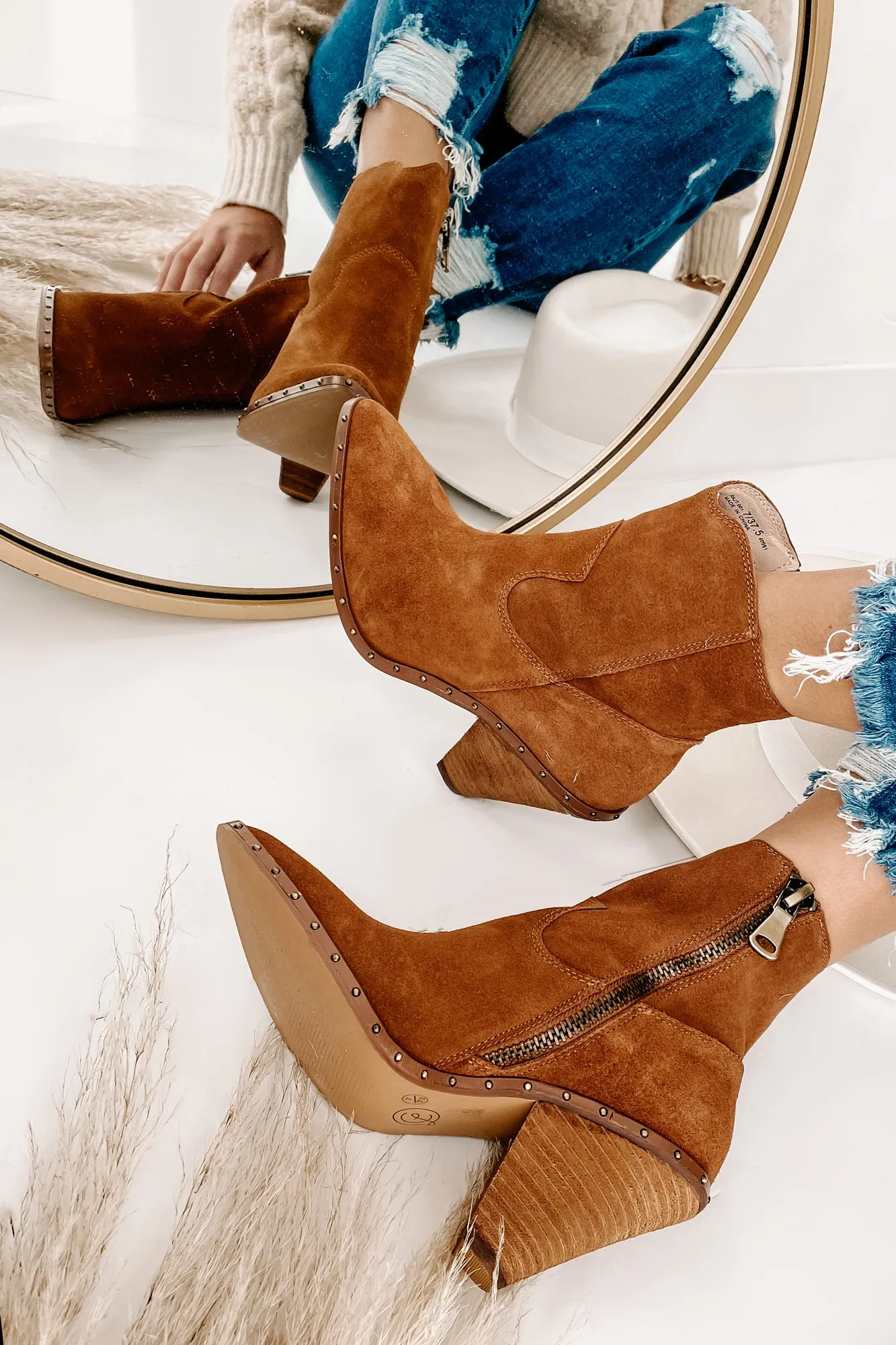 "Ramblin' Man" Faux Suede Studded Sole Booties (Rusty Brown)