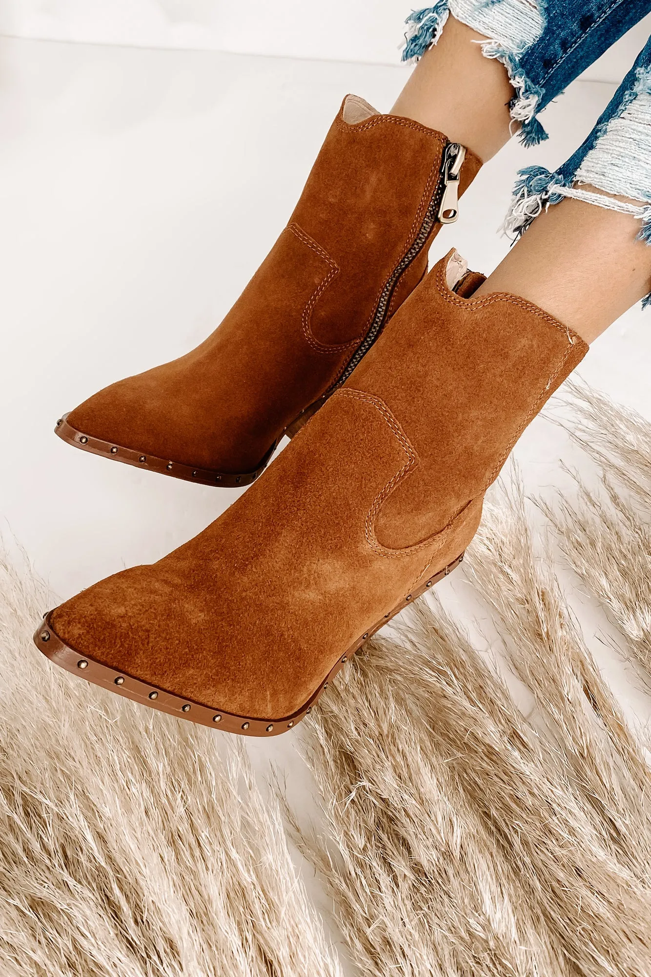 "Ramblin' Man" Faux Suede Studded Sole Booties (Rusty Brown)