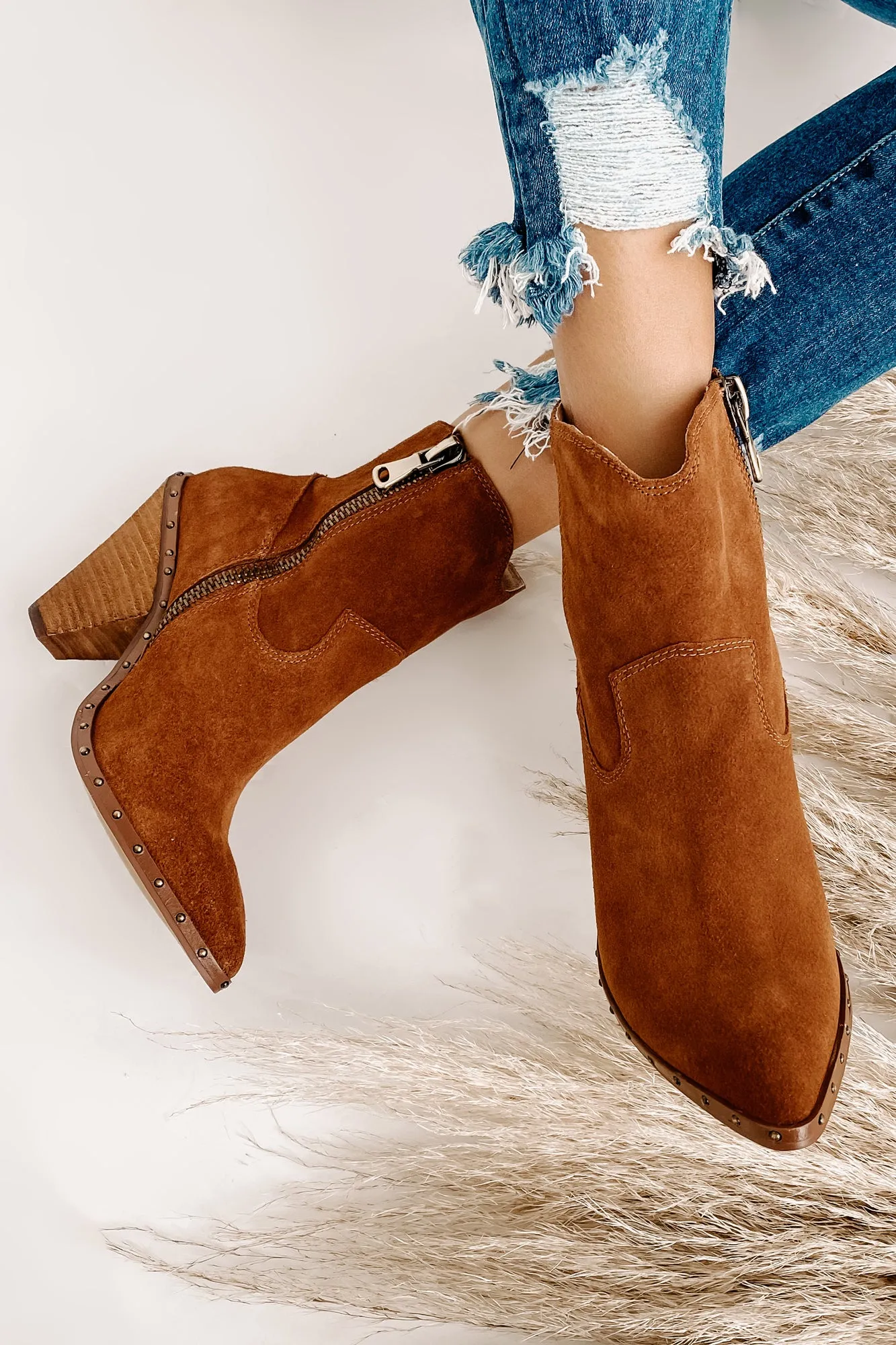"Ramblin' Man" Faux Suede Studded Sole Booties (Rusty Brown)