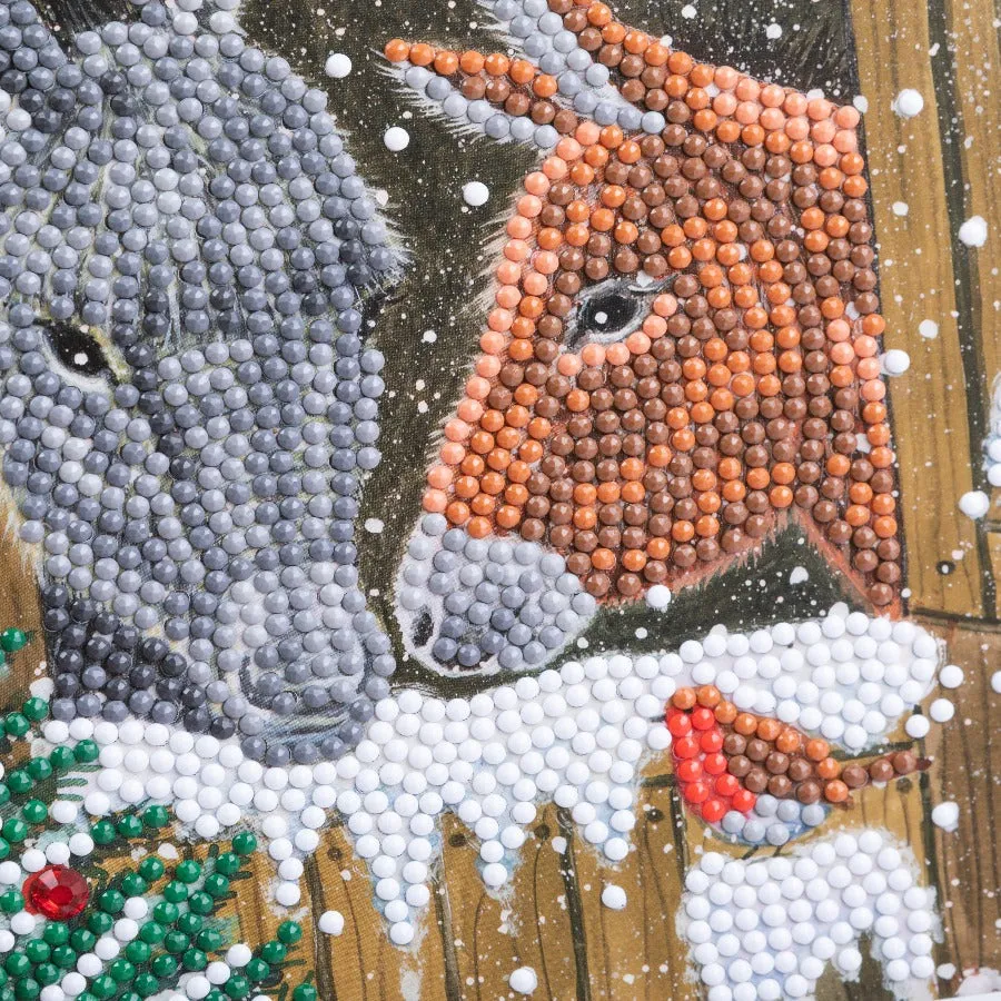 "Winter Donkeys" Crystal Art Card 18x18cm