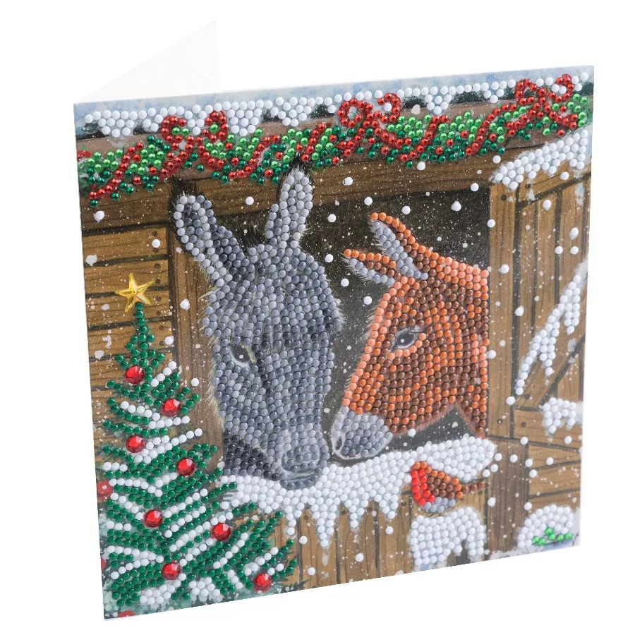 "Winter Donkeys" Crystal Art Card 18x18cm
