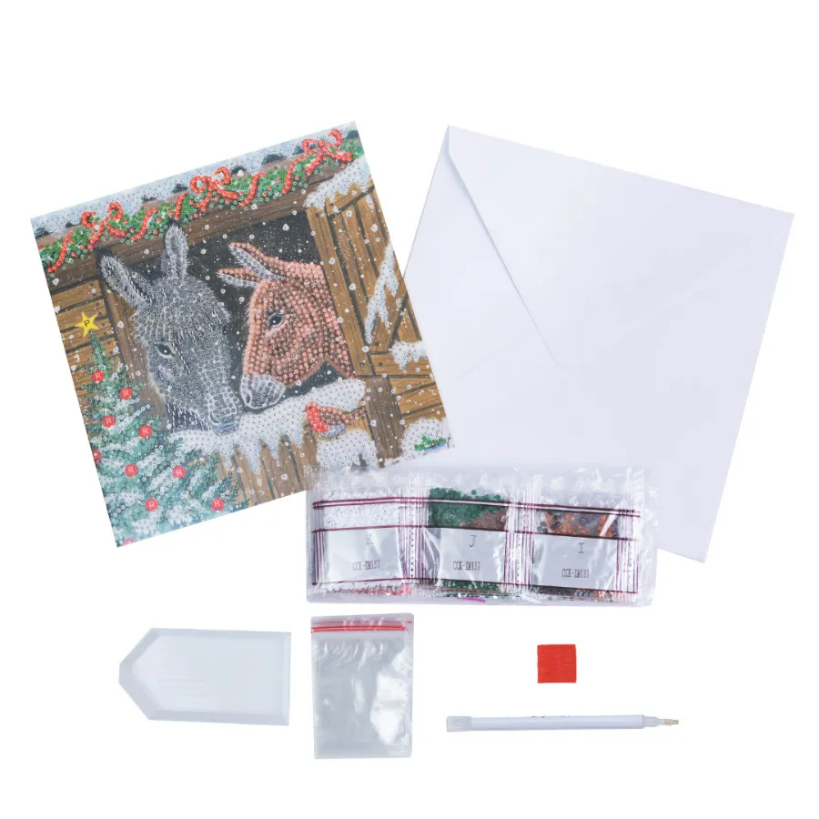 "Winter Donkeys" Crystal Art Card 18x18cm