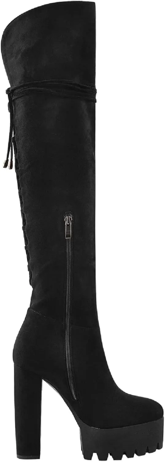 Richealnana Women's Platform Lace Up Side Zipper Over the Knee High Boots