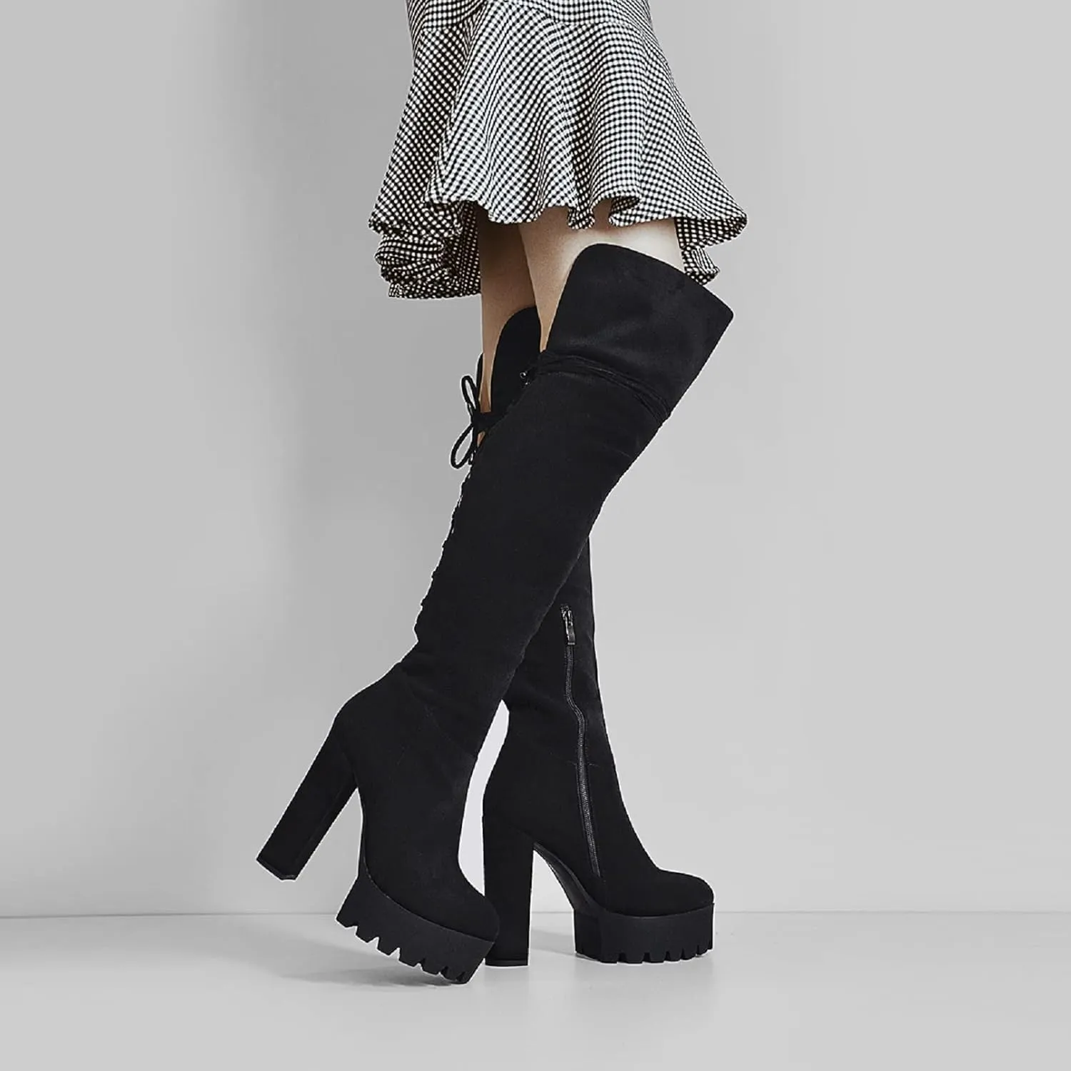 Richealnana Women's Platform Lace Up Side Zipper Over the Knee High Boots