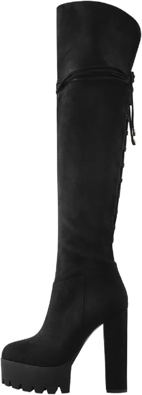 Richealnana Women's Platform Lace Up Side Zipper Over the Knee High Boots