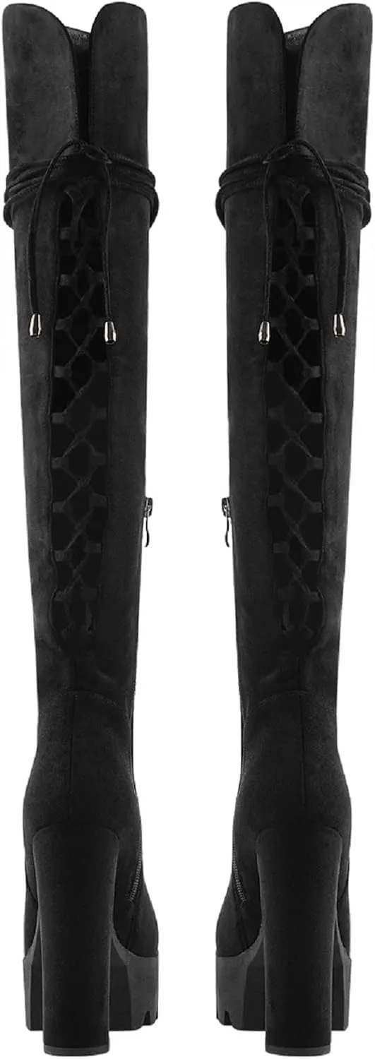 Richealnana Women's Platform Lace Up Side Zipper Over the Knee High Boots