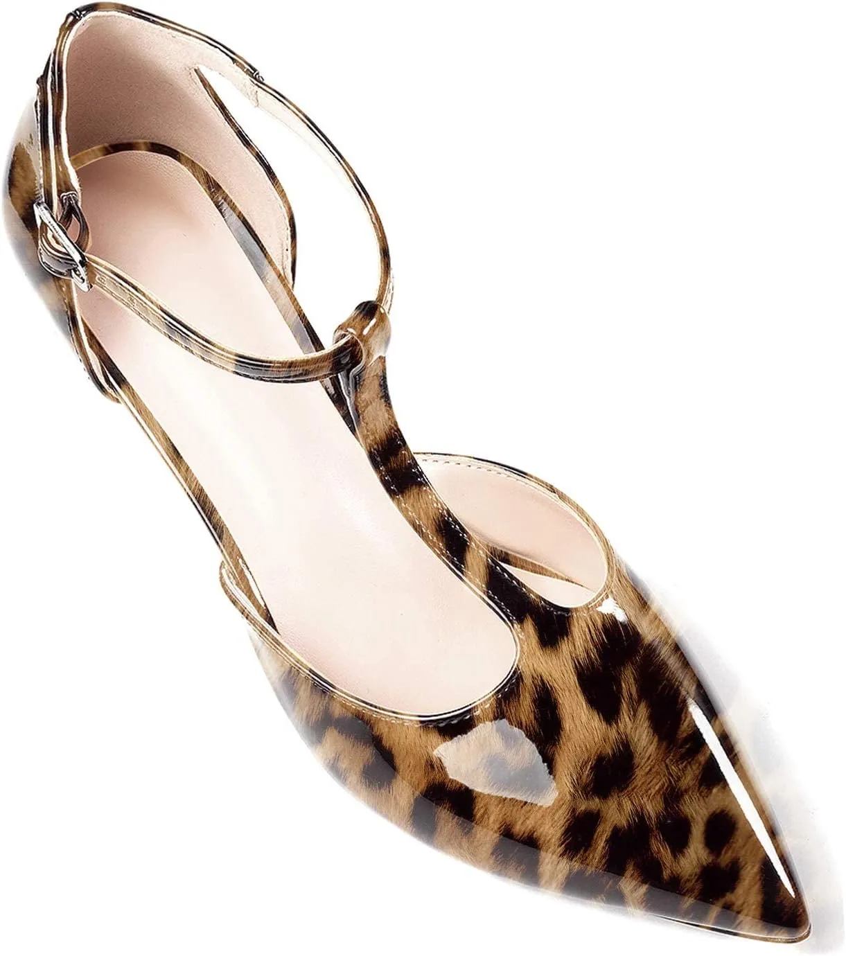 SAMMITOP Women's Kitten Heel Pointed Toe Pumps Ankle Strap Mid Heel T-bar Dress Shoes