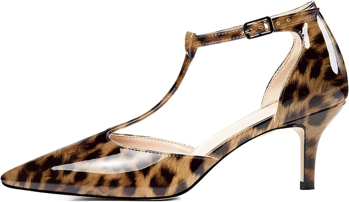 SAMMITOP Women's Kitten Heel Pointed Toe Pumps Ankle Strap Mid Heel T-bar Dress Shoes