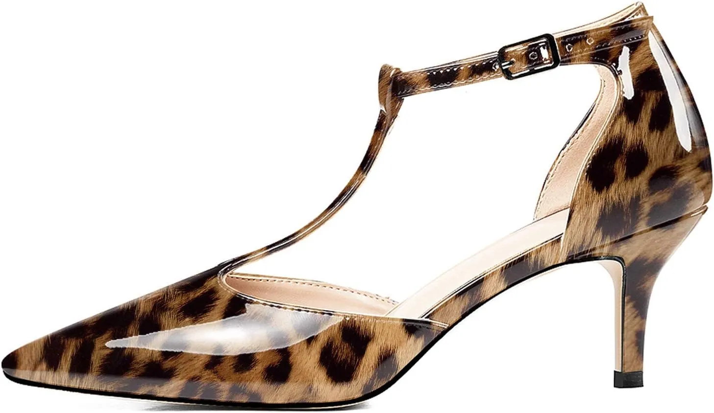SAMMITOP Women's Kitten Heel Pointed Toe Pumps Ankle Strap Mid Heel T-bar Dress Shoes