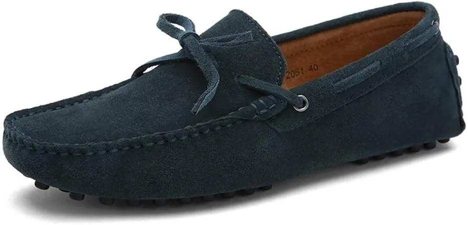 Shoes Smoking Loafer for Men Boat Shoes Genuine Leather Stitching Details Round Toe Suede Vamp Flat Heel Flexible Anti-Slip Resistant Driving Slip On (Color : Dark Green, Size : 11)