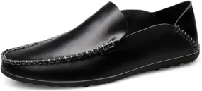 Shoes Smoking Loafer for Men Genuine Leather Round Toe Stitching Details Classic Resistant Soft Comfortable Driving Slip On for Any Attire