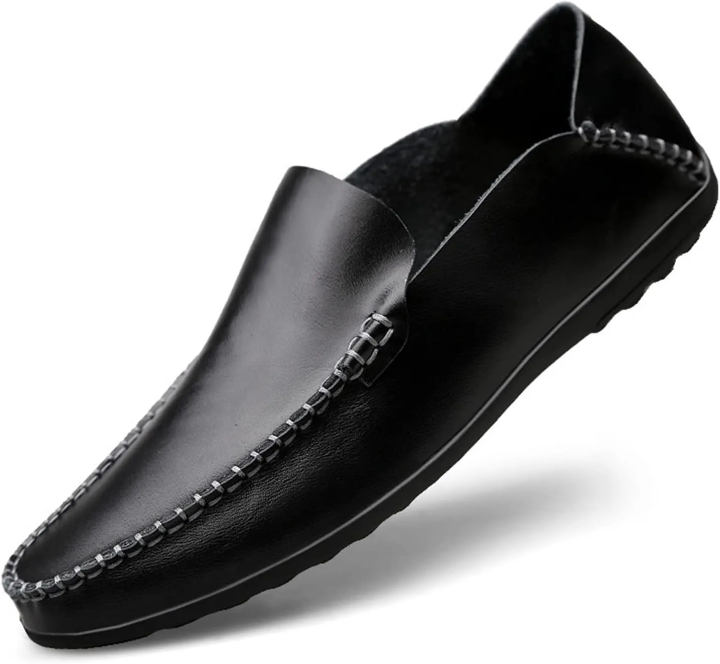 Shoes Smoking Loafer for Men Genuine Leather Round Toe Stitching Details Classic Resistant Soft Comfortable Driving Slip On for Any Attire
