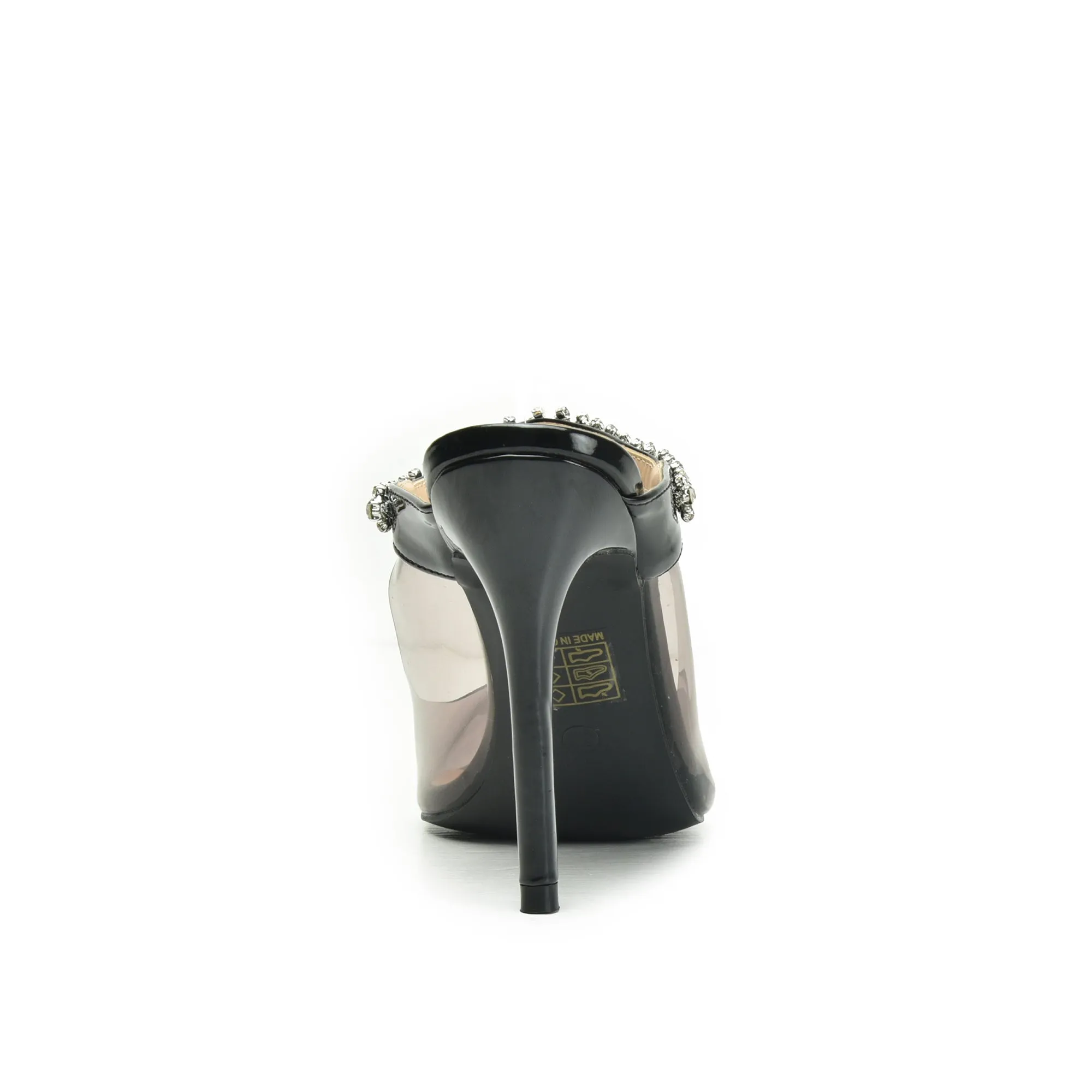 Sleek Black Transparent High Heel Mules | 436N-C