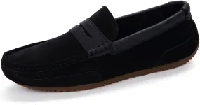 Smoking Loafer Driving Moccasins for Men Suede Vamp Genuine Leather Stitching Details Round Toe Penny Loafer Flexible Resistant Comfortable Casual for Any Attire